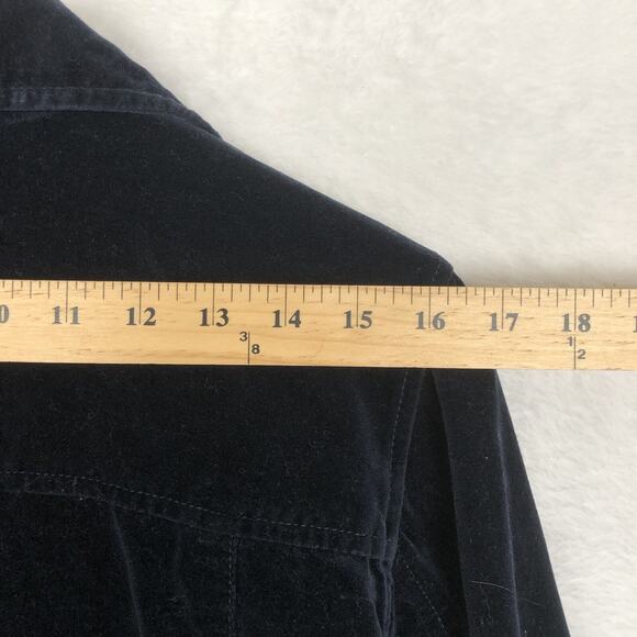 VTG 100% Cotton Velvet Trucker Jacket Women’s Sz L Navy Blue Metal Button Up - Picture 10 of 11
